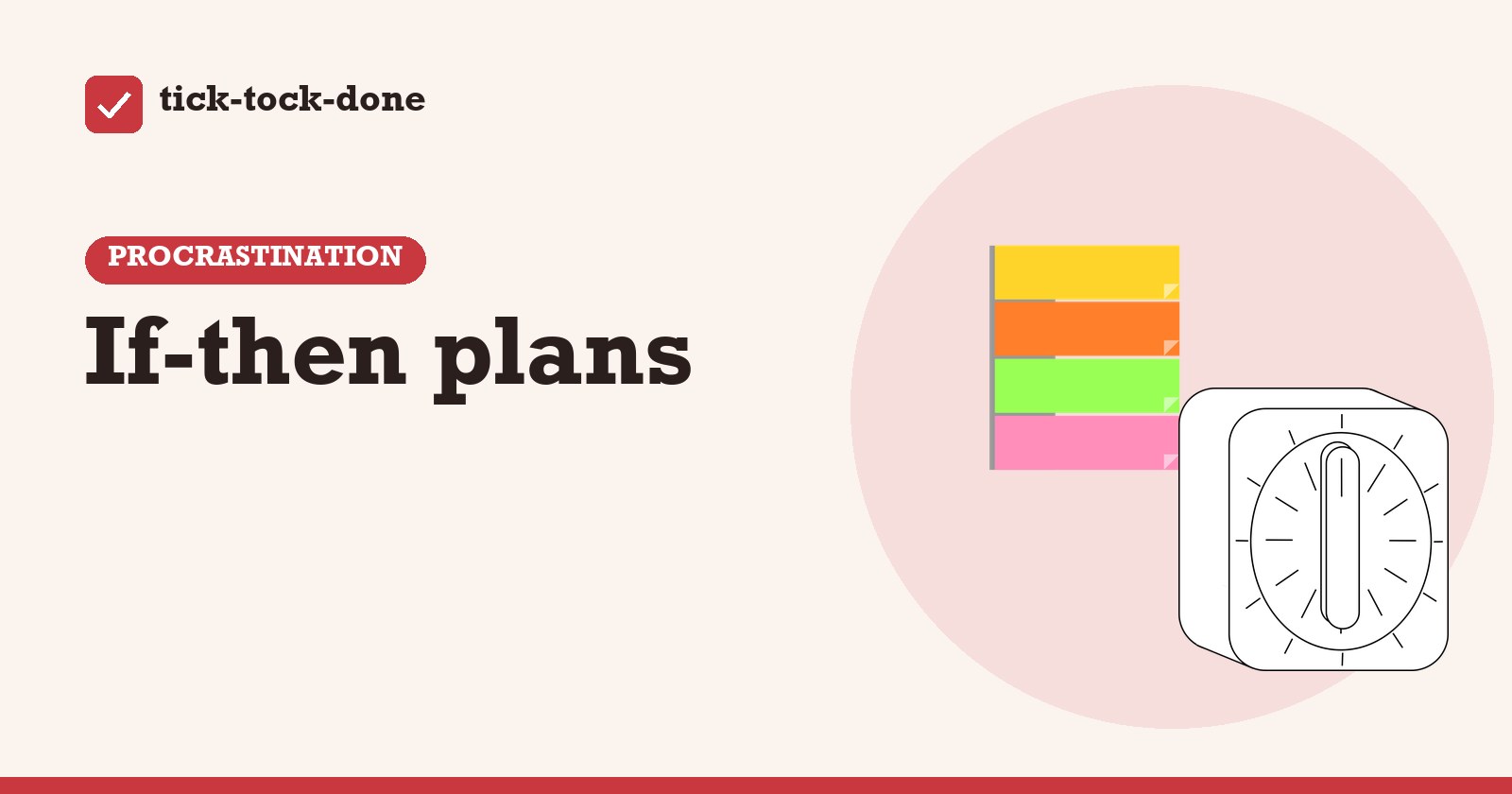 Clipart of a stack of coloured sticky notes and a white kitchen timer, on a warm cream background