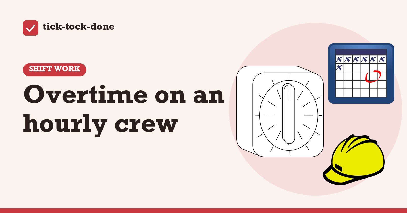 Clipart of a kitchen timer, a calendar and a hard hat, on a warm cream background